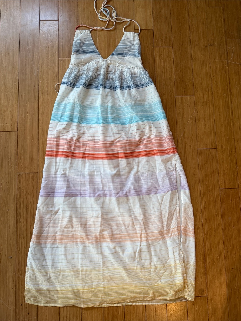 O'Neill Striped Ombre Halter Maxi Dress - White, Blue, Coral, Lavender